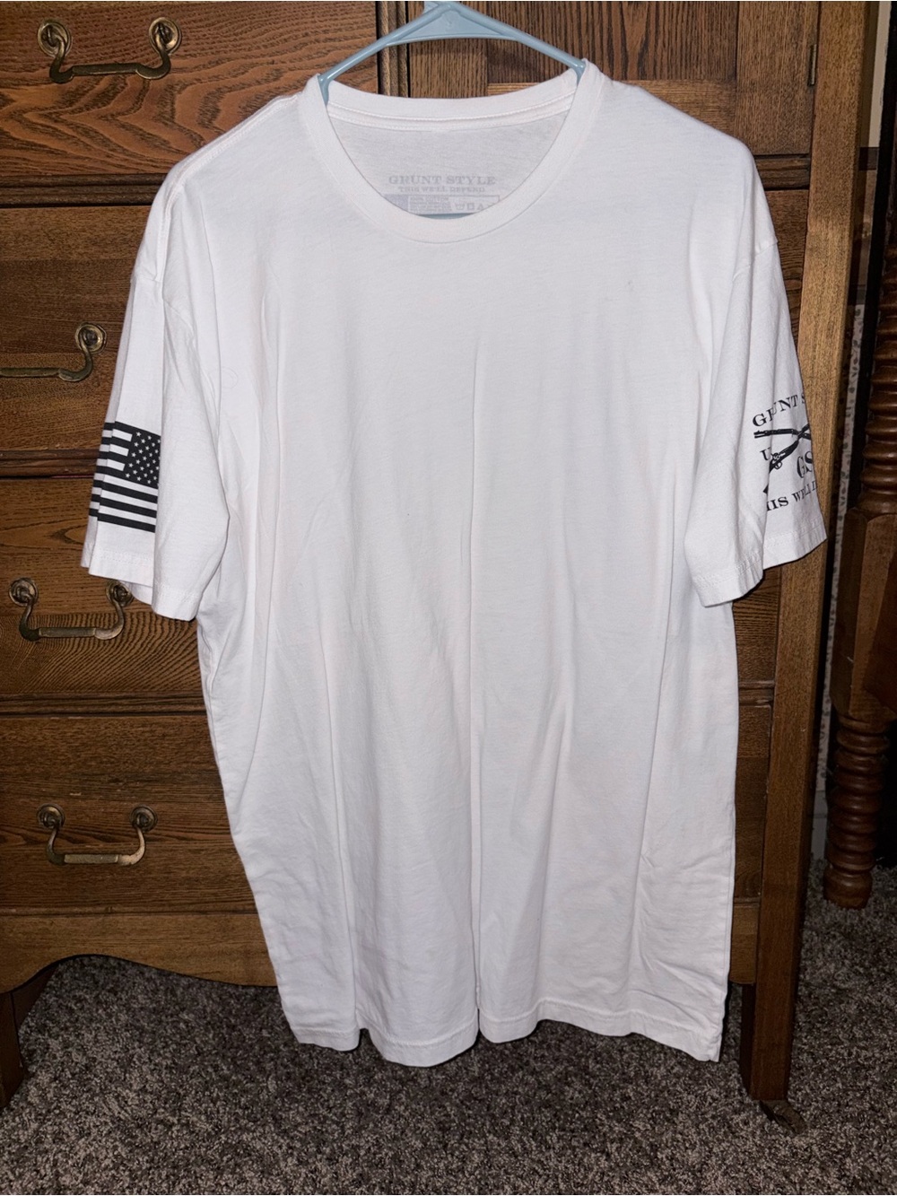 Grunt Style White Short-Sleeve Tee with Black Sleeve Graphics